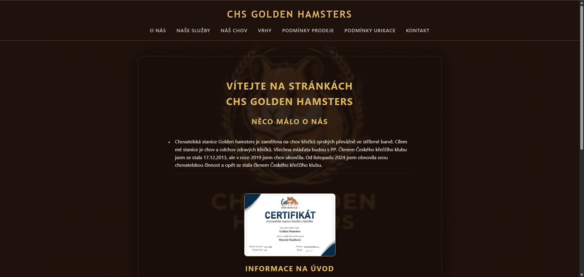 Náhled webu chovné stanice
